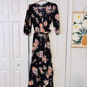 Bar III Black Floral Long Sleeve Dress